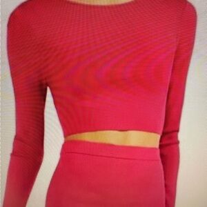 Bar III Vibrant Pink Long Sleeve Ribbed Crew Neck Sweater